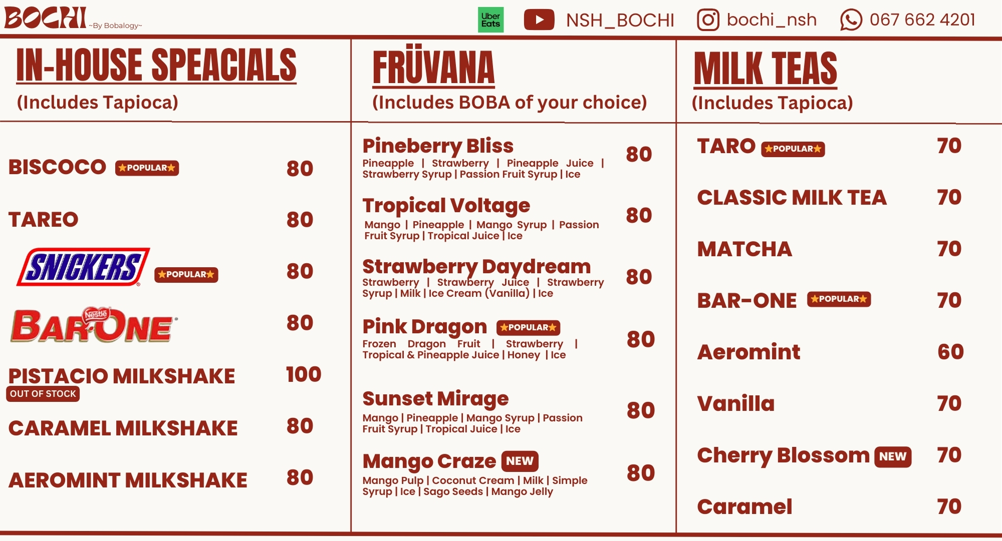 Bochi Menu Page 1